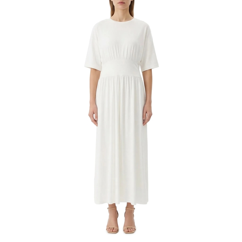 TOTEME Robe longue Midikleid aus Baumwolle und Seide weiß(Image 2)