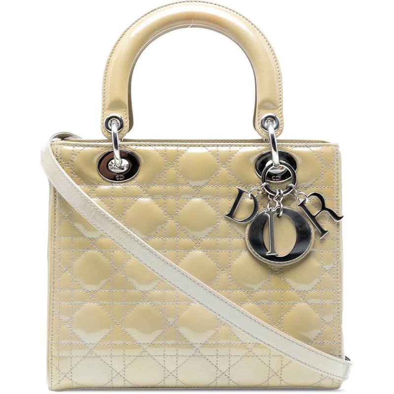 Christian Dior Schultertasche Medium Patent Cannage Lady Dior braun