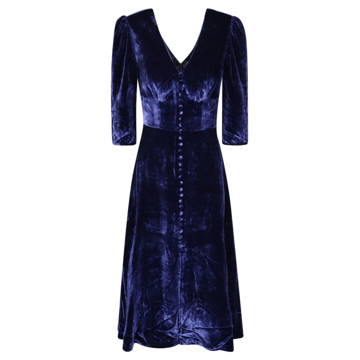 Saloni Midi Dress With V Neck Blue