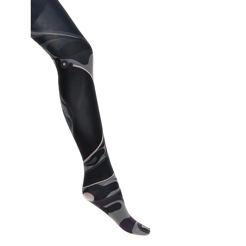 Emilio Pucci  Abstract Swirling Patterned Tights With Elastic Wa Black