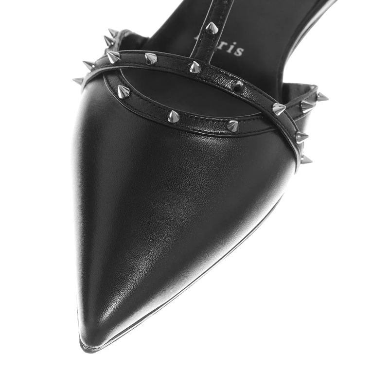 Christian Louboutin Ballerinas Bombina Spike Sandals Leather Black+Silver(Image 2)