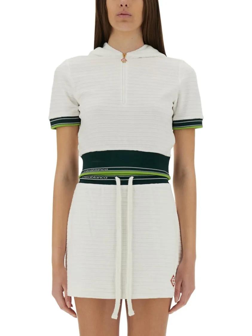 Thumbnail - Casablanca - Cropped Tennis Shirt With Zip-Up Front - Größe XS - weiß