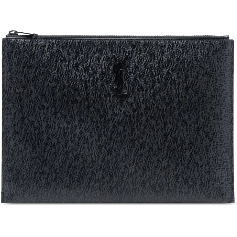 Saint Laurent Clutch Grain De Poudre Monogram Monochrome iPad Case schwarz