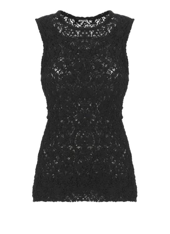 Jil Sander - Black Lace Top - Größe 40 - schwarz