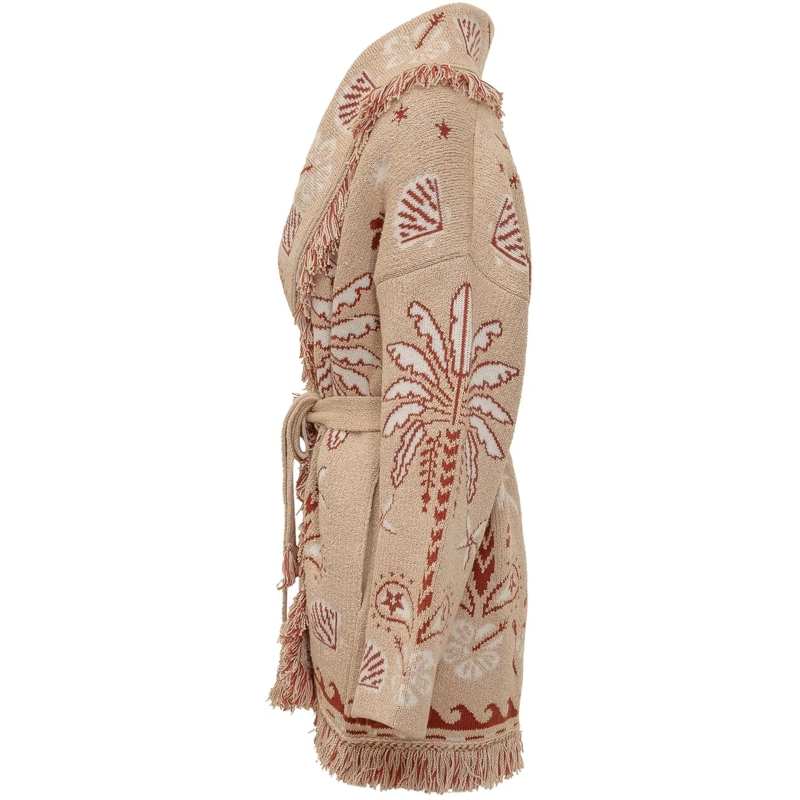 Alanui  Cardigan Echoes Of Jacquard con Frange beige(Image 3)