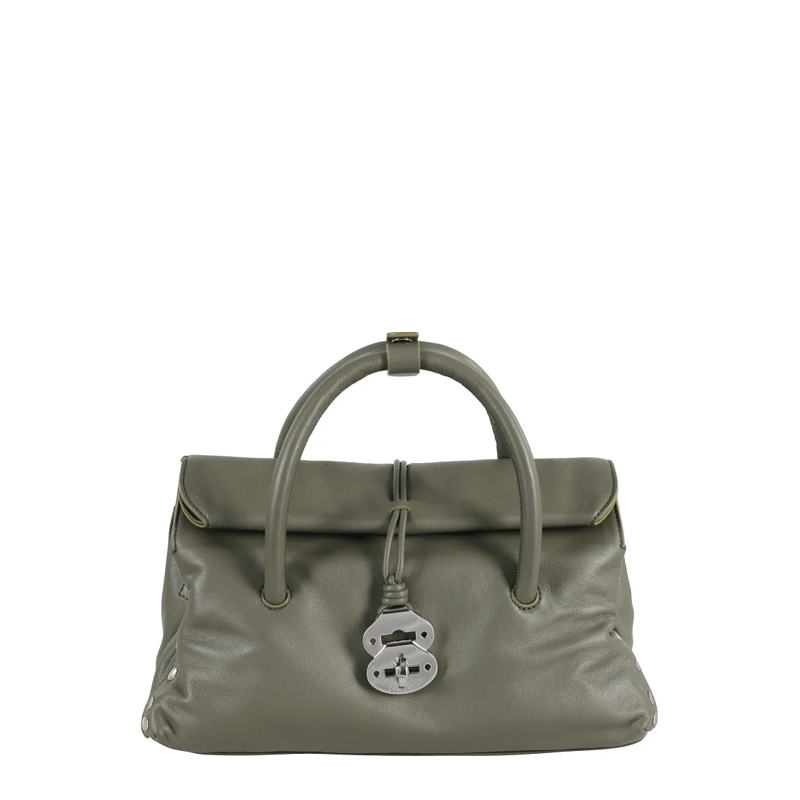Zanellato Draagtas Olive Green Leather Dotta Saeta Small Handbag Grey