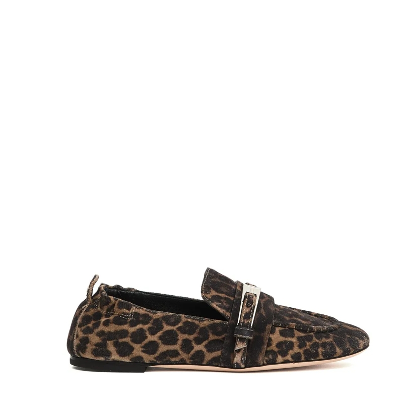Agl Balletschoenen Calf Leather Loafer With Leopard Print And Decorat Brown