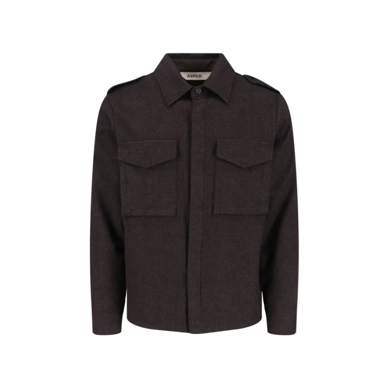 Aspesi Overhemd Field Shirt In Dark Brown Virgin Wool Brown