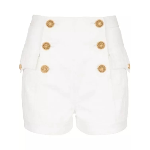 Balmain 6-Button Denim Shorts White 