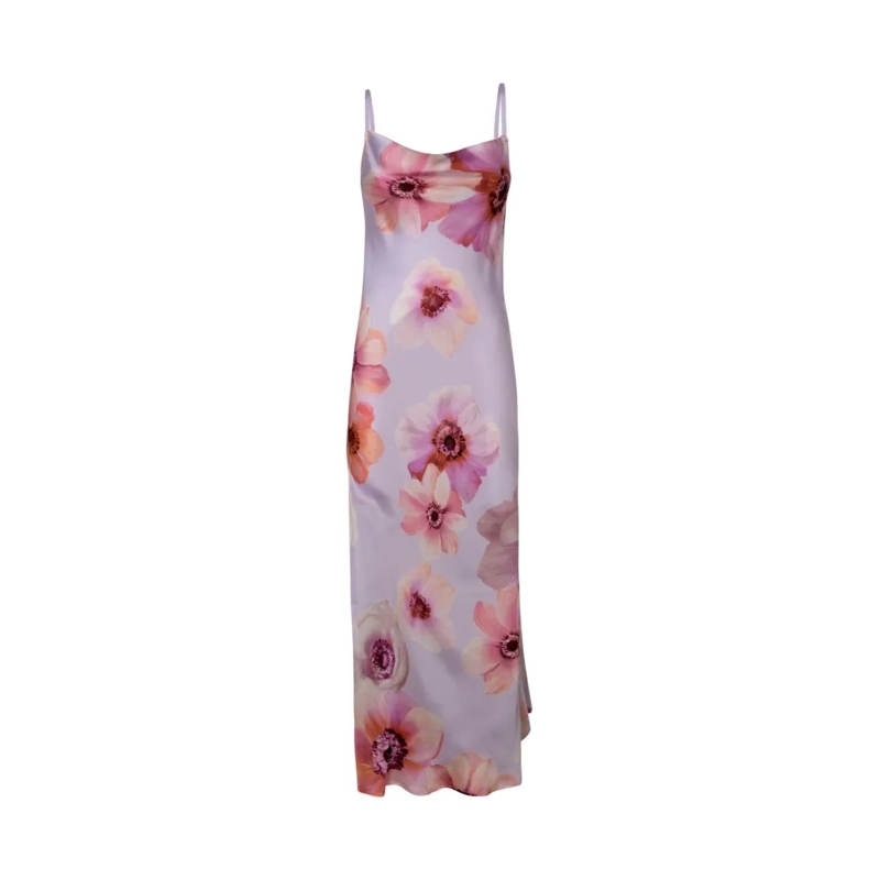 Sleep No More  Multicolor Silk Long Dress Pink