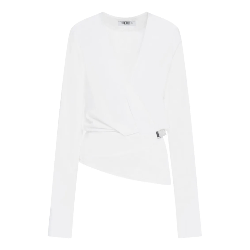 The Attico Blouse Wrap-Style White Cotton Poplin Blouse White
