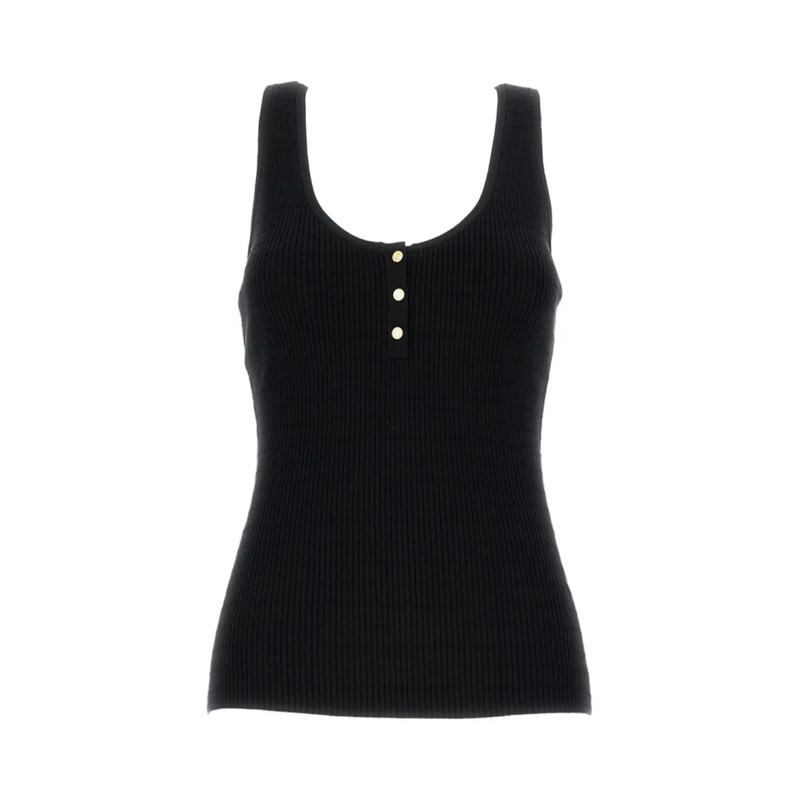 Elisabetta Franchi Bluse Ribbed Button-Front Knit Top Black