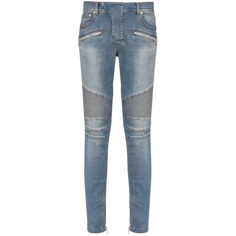 Balmain Jeans Indigo Blue Slim Cut Denim Trousers Grey