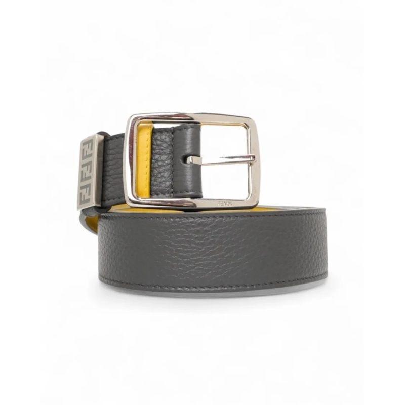 Fendi Gürtel Gray Grained Leather Belt Grey