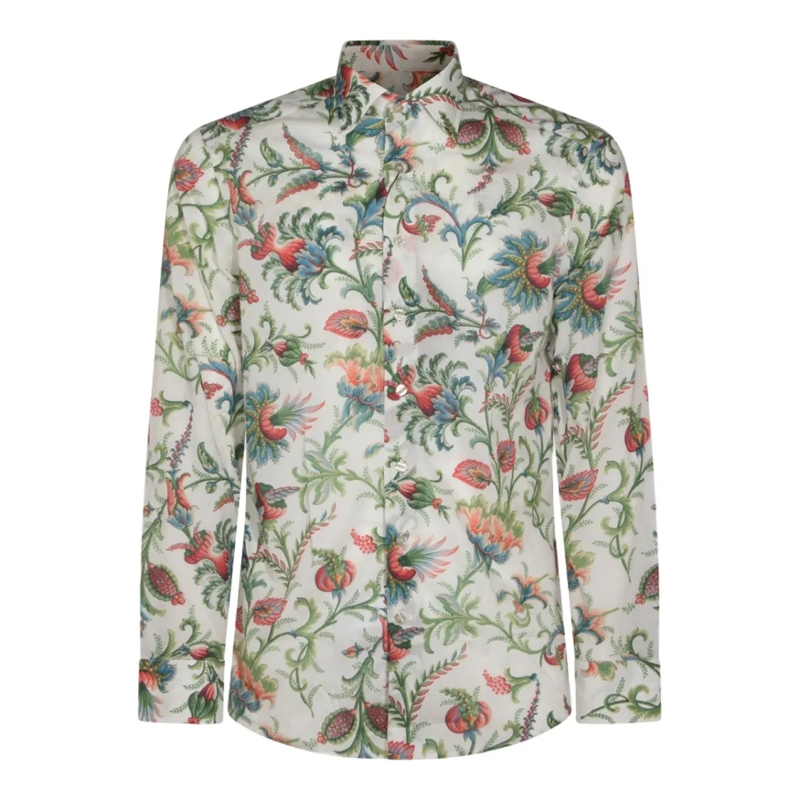 Etro Overhemd Tailored White Shirt With Floral Print Grey