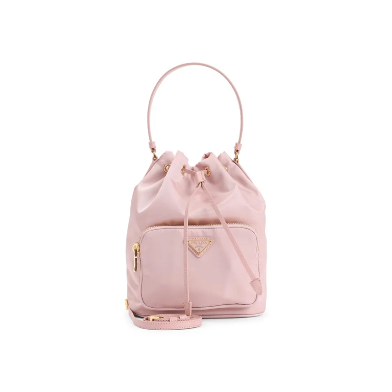 Prada Buideltas Re-Nylon Pink Bucket Bag With Leather Accents Pink