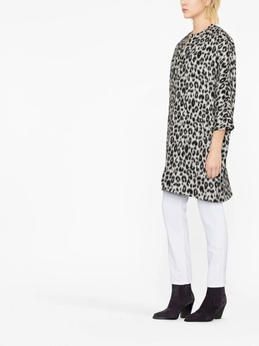 Isabel Marant Leopard-Print Zip-Up Coat Grey