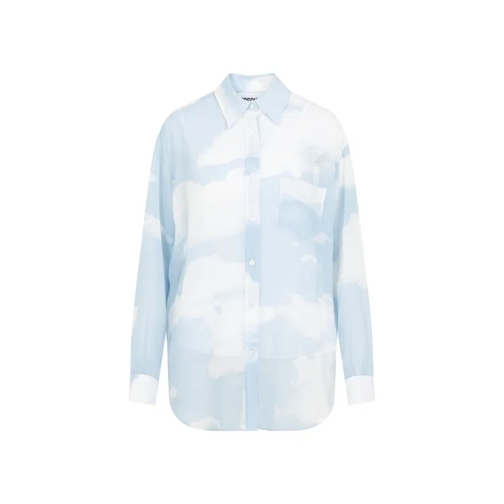 Moschino All Over Print Light Blue Silk Shirt Blue Hemden