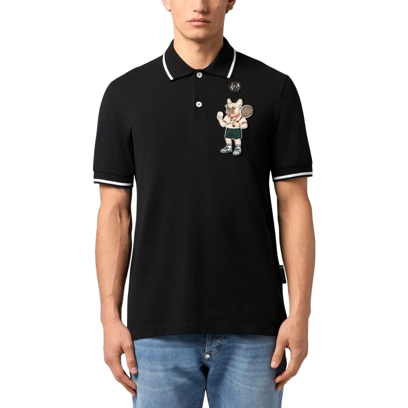 Philipp Plein Top Polo T-Shirt New York Tennis Patch schwarz(Image 3)