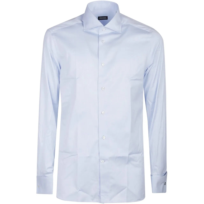 Zegna Legeres Oberteil Lux Tailoring Long Sleeve Cotton Shirt Blue blau