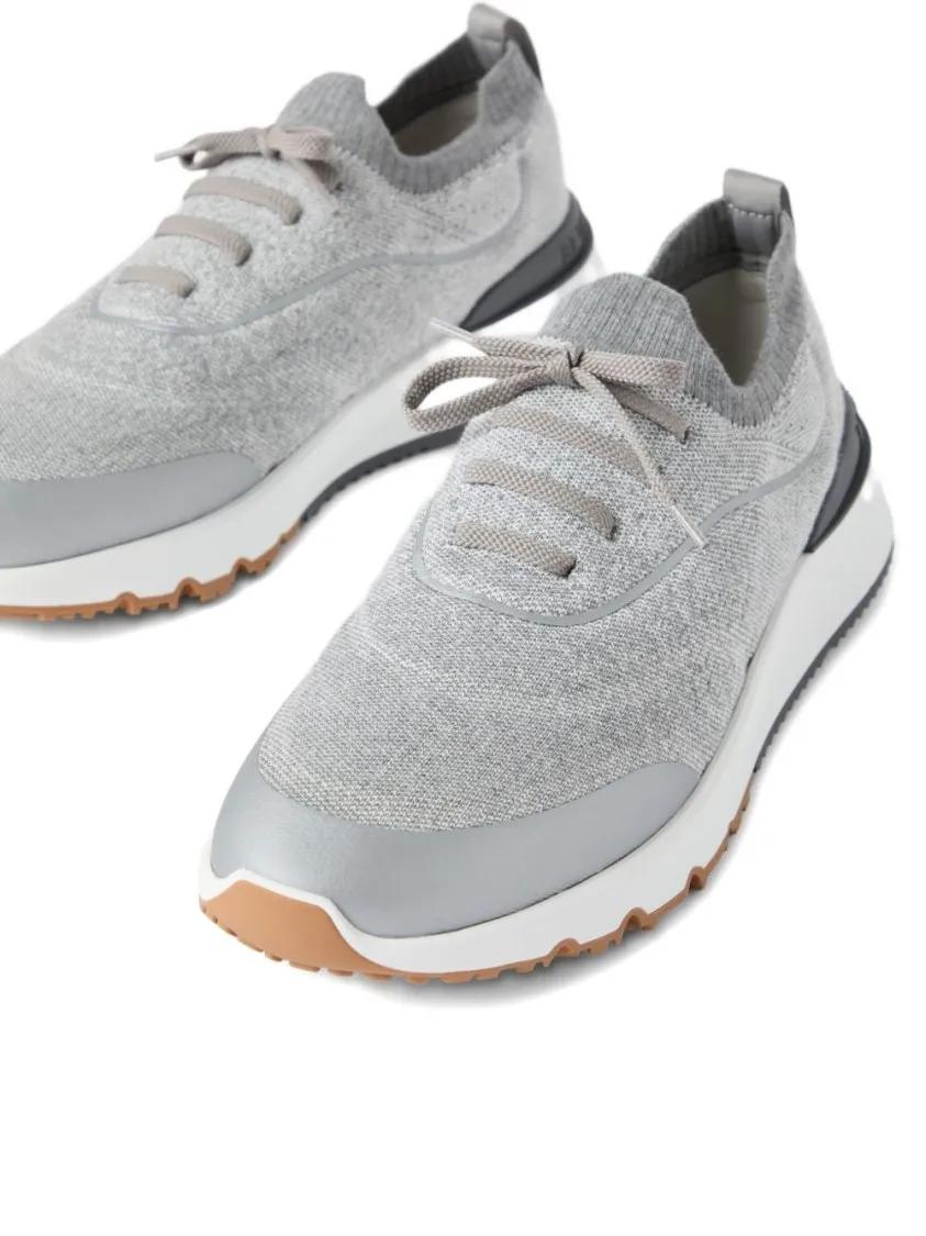 Thumbnail - Brunello Cucinelli Low-Top Sneaker - Knitted Upper Sneakers With Lace-Up Front And Cont - Gr. 40 (EU) - in Grau - für Da...