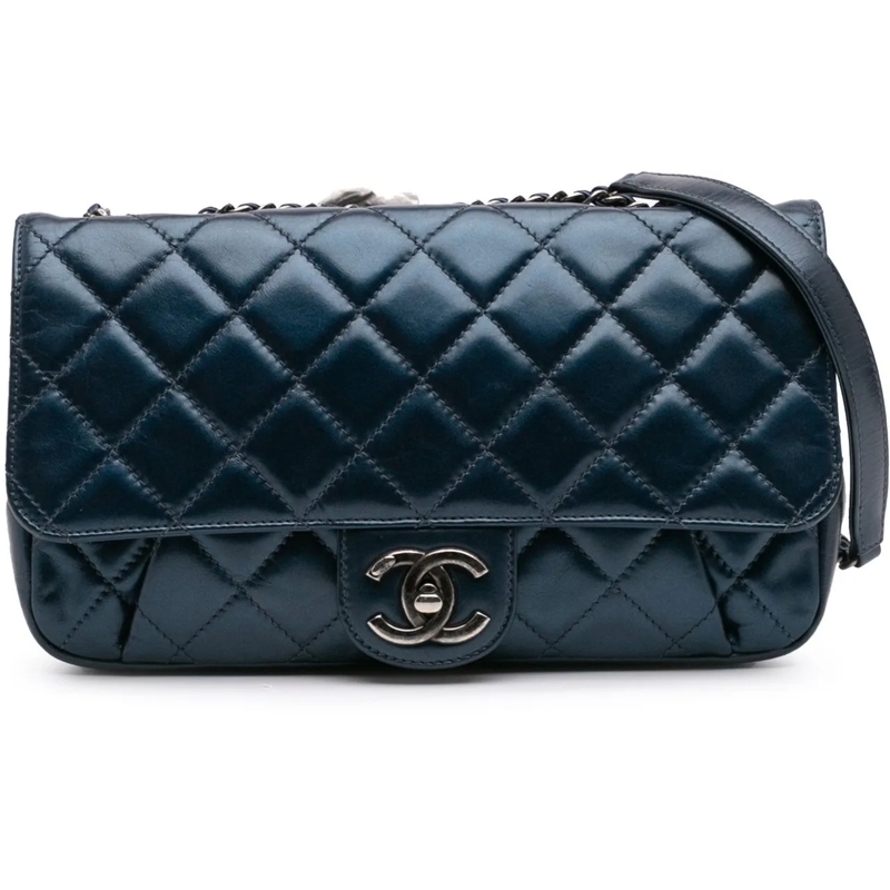 Chanel Sac à bandoulière Quilted Glazed Calfskin Coco Pleats Flap blau