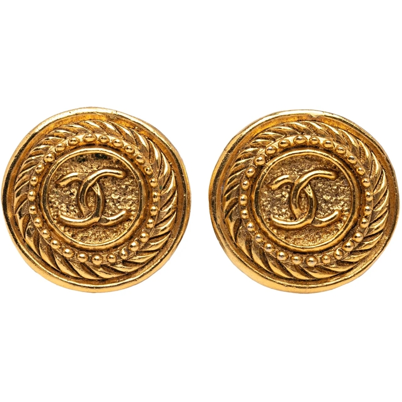 Chanel Creolen Gold Plated CC Round Clip On Earrings gold