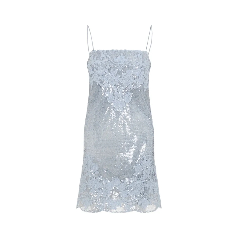 Ermanno Scervino Minikleid Sequined Mini Dress With Floral Lace Detailing Blue
