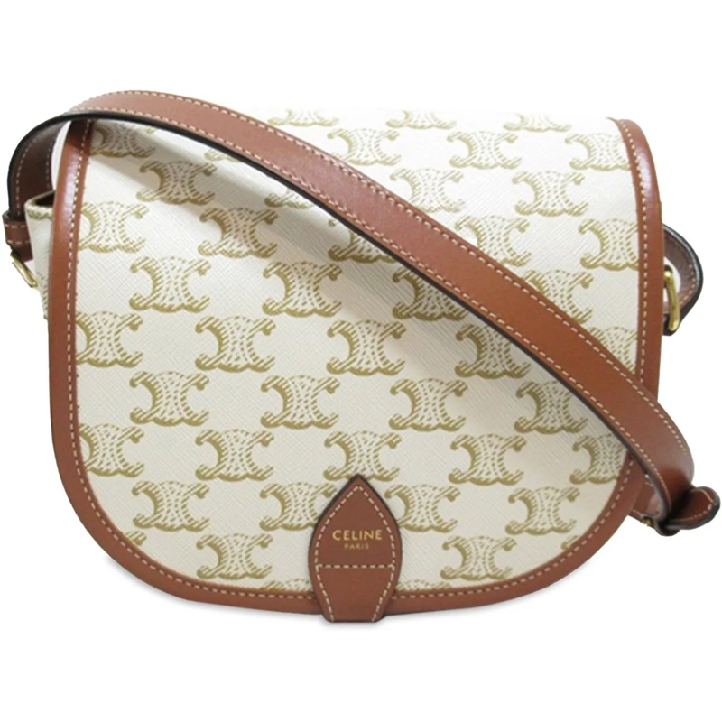 Celine Schultertasche Medium Triomphe Coated Canvas Folco Crossbody weiß