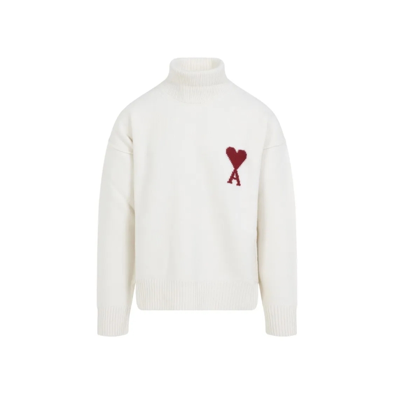 AMI Paris Trui High-Neck Sweater With Ribbed Details And Embroide White