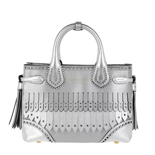 Burberry Banner Tote Brogue Detail Small Silver Tote