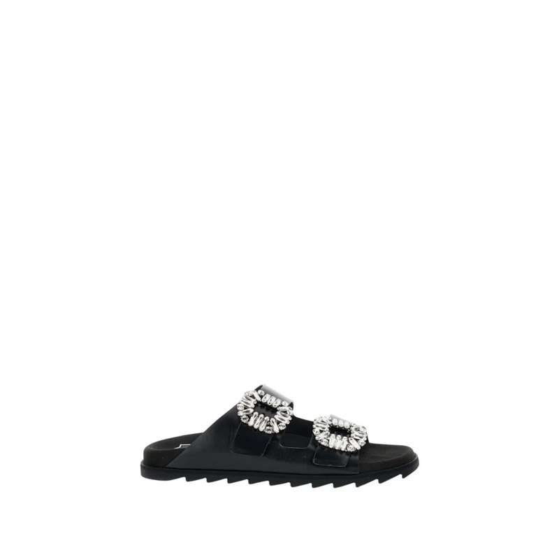 Roger Vivier Sandalen Flat Black Sandals With Crystal Embellishments Black