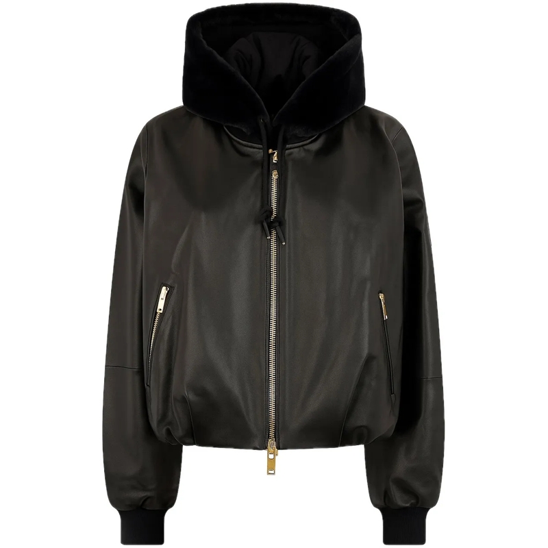 Moose Knuckles Veste en cuir Cardin Bunny Jacket Gold Black schwarz