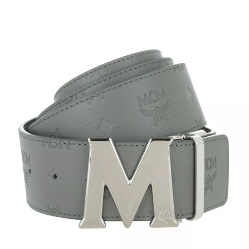MCM Embossed Logo Flat M Belt Grey 130 cm Läderskärp