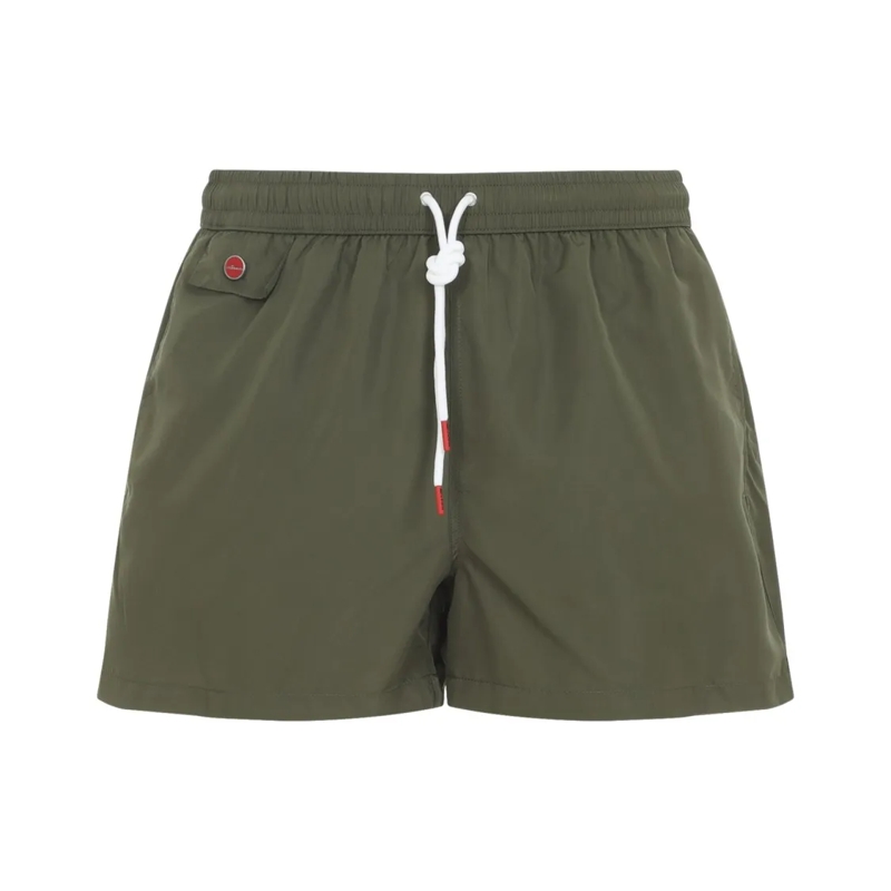 Kiton  Olive Green Swim Shorts With Drawstring Green