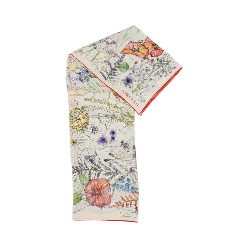 Alexander McQueen Écharpe légère Spider Floral Silk Chiffon Scarf With Logo Detail Multicolor