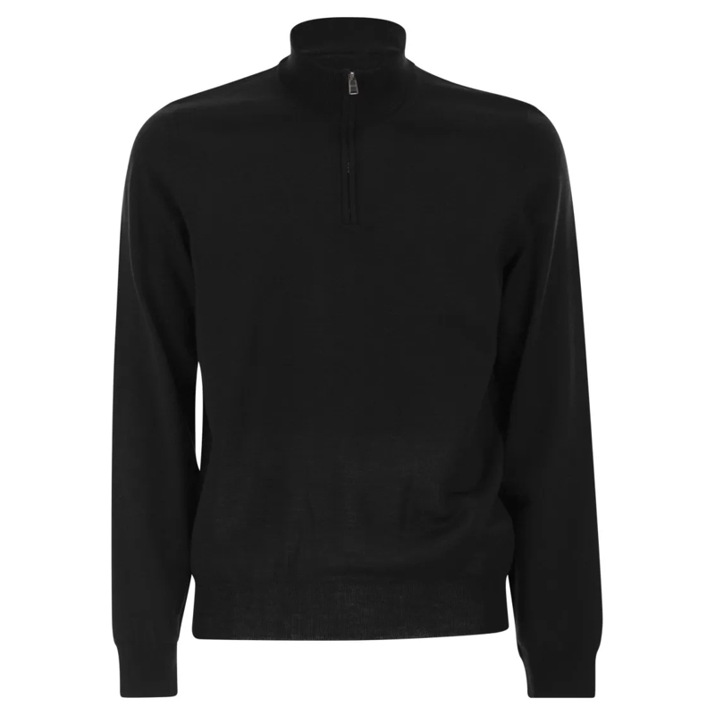 Boss Trui Virgin Wool Jumper With Zip Collar Black