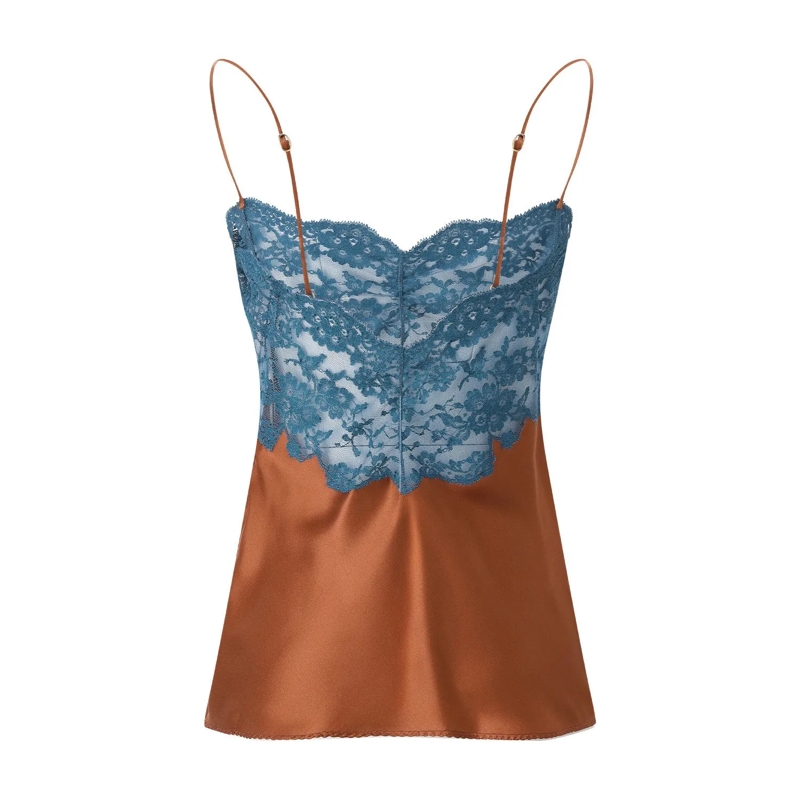 Saint Laurent Top Spitzen-Top aus Seidensatin braun(Image 2)