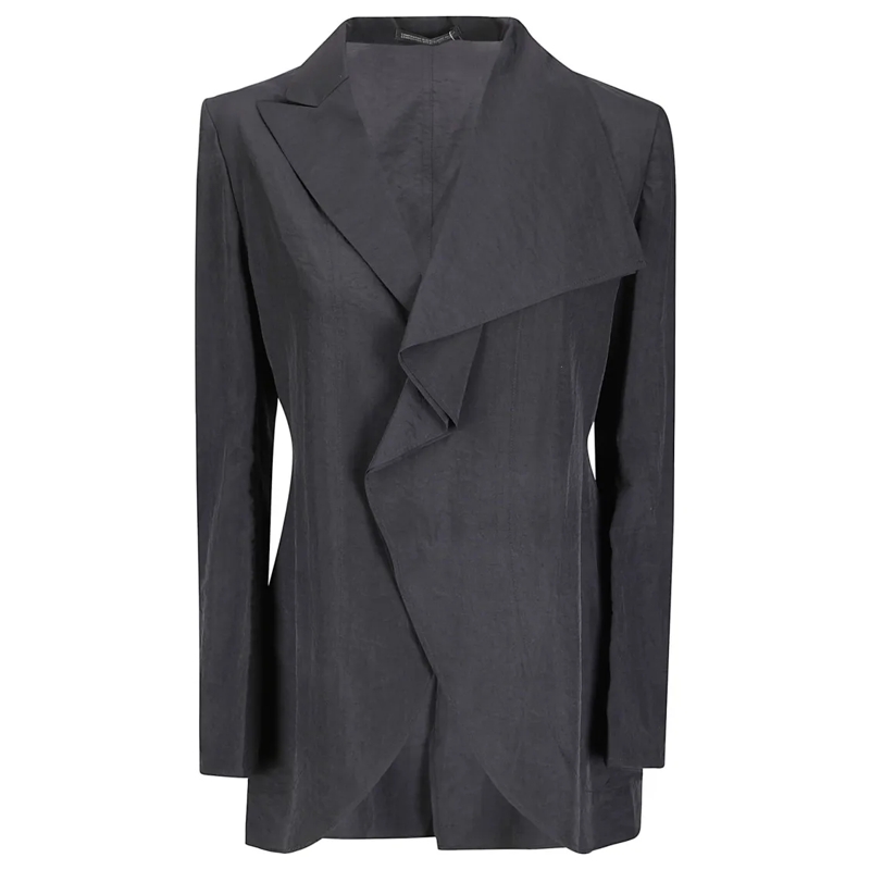 Yohji Yamamoto Blazer Rounded Hem Casual Jacket With Refined Texture Black