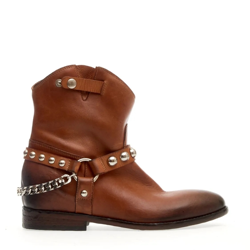 Strategia Laarzen Texan Leather Cork Washed Studs Brown
