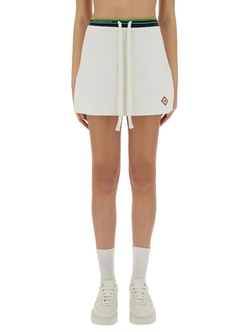 Thumbnail - Casablanca - Textured Fabric Tennis Skirt With Drawstring Waist - Größe XS - white