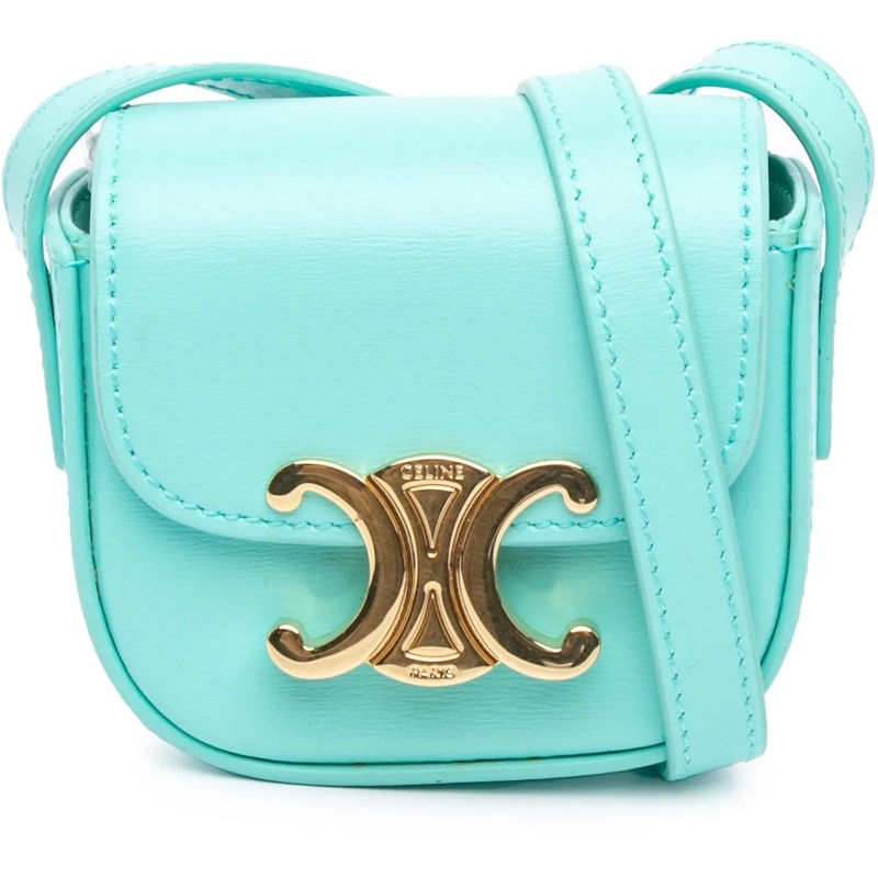 Celine Schultertasche Leather Triomphe AirPods Case with Strap blau