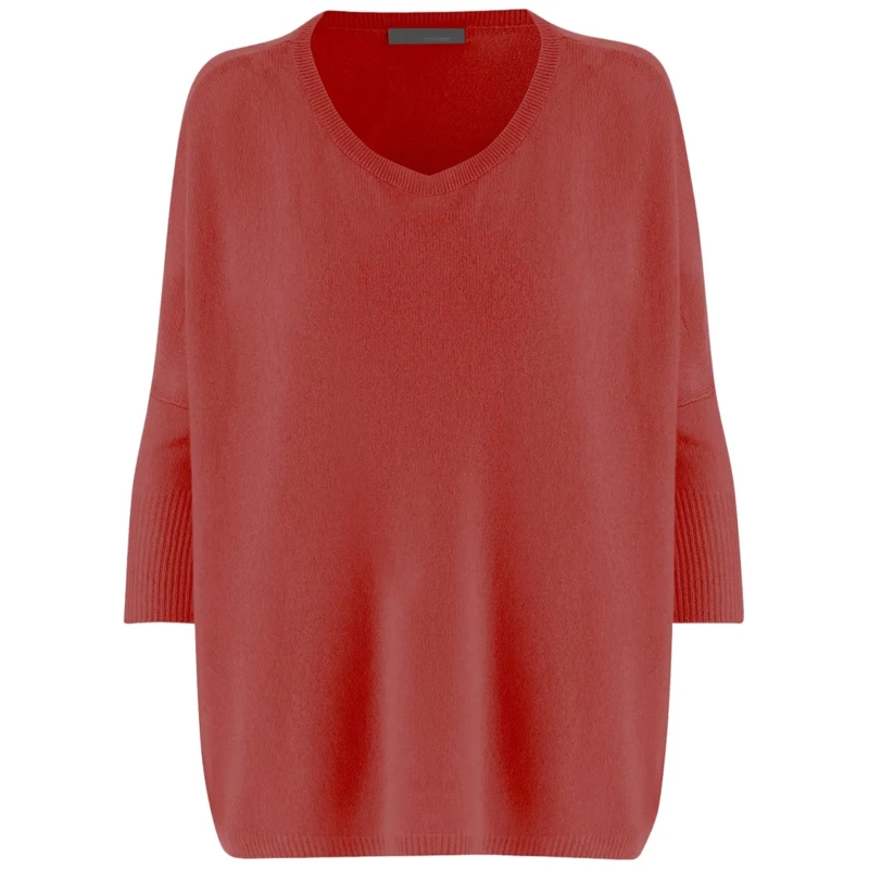 Allude Pullover Coral Red Cashmere Sweater With V-Neck Brown