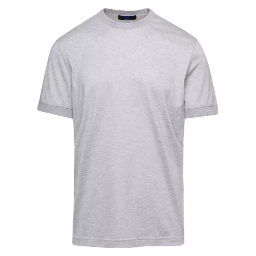 Kiton Grey Crew Neck T-Shirt With Tone On Tone Logo Prin Grey 
