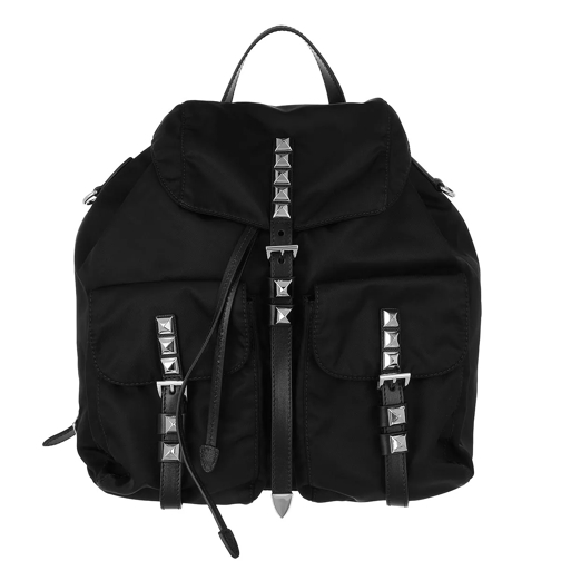 Prada Backpack With Studded Stripes Nylon Black Rucksack