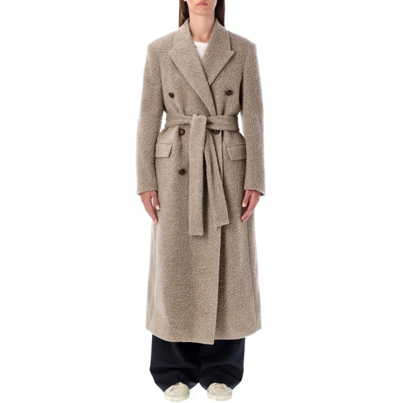 Golden Goose Bontjassen Long Double-Breasted Greige Mixed Wool Coat Grey