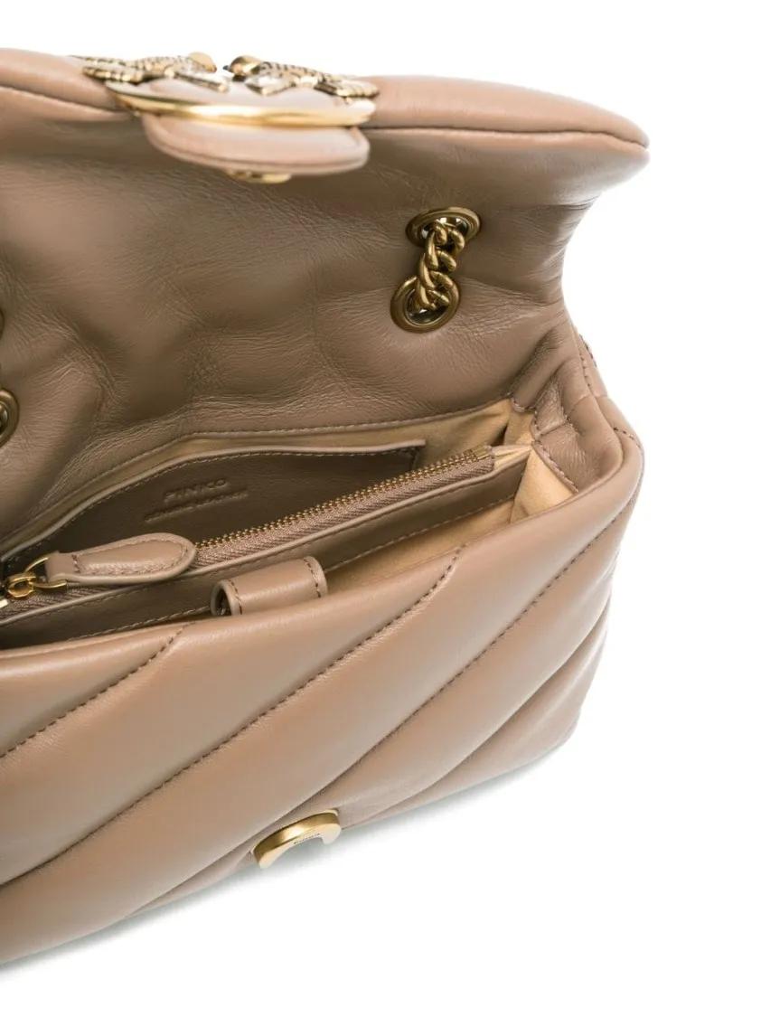 Pinko Hobo bags Crossbody Bag With Metal Logo in beige