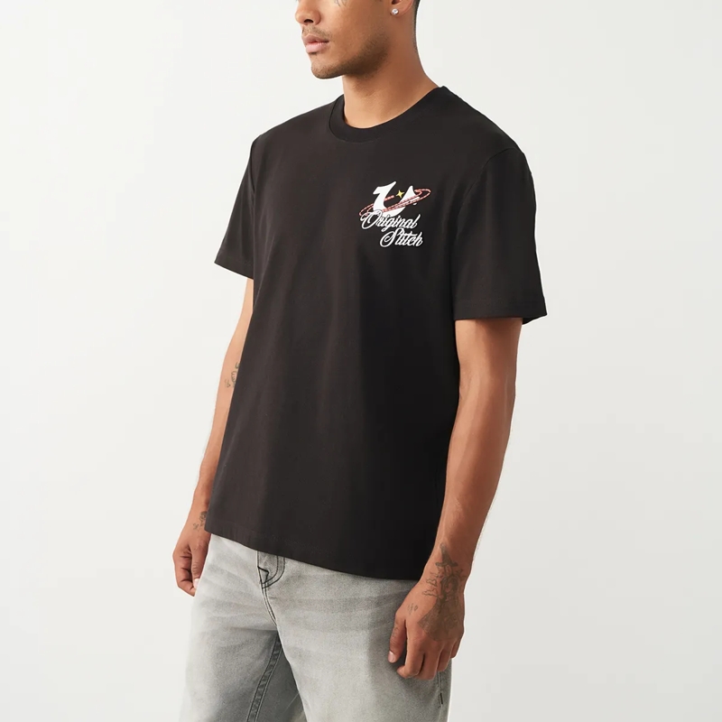 True Religion T-Shirt - Gerader Schnitt- Überschnittende Schultern- Ru schwarz(Image 3)
