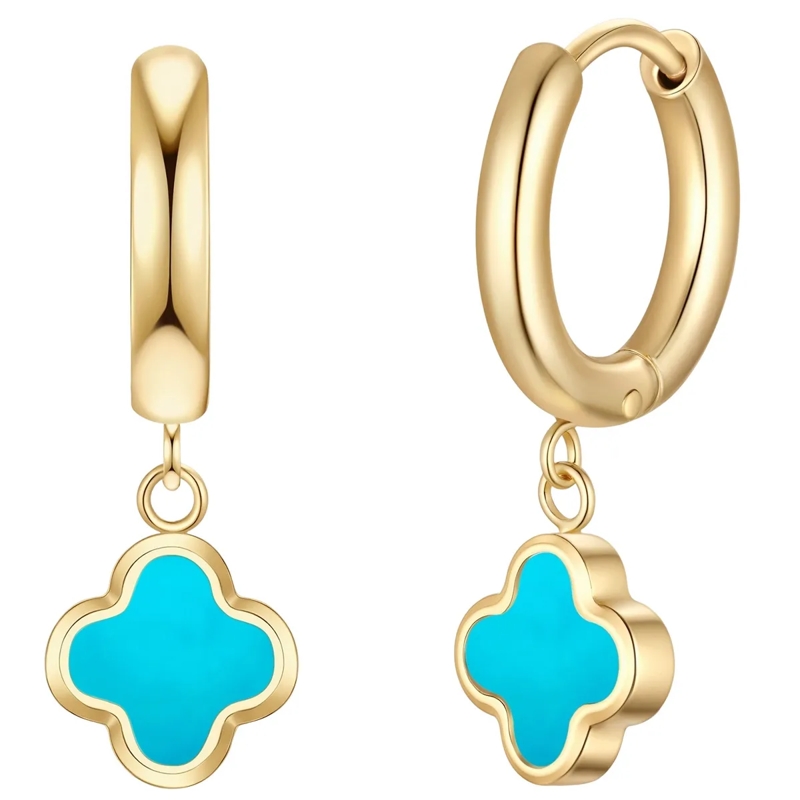 Glanzstücke München Ohrhänger Edelstahl Creolen Türkis (synth.) Kleeblatt gold