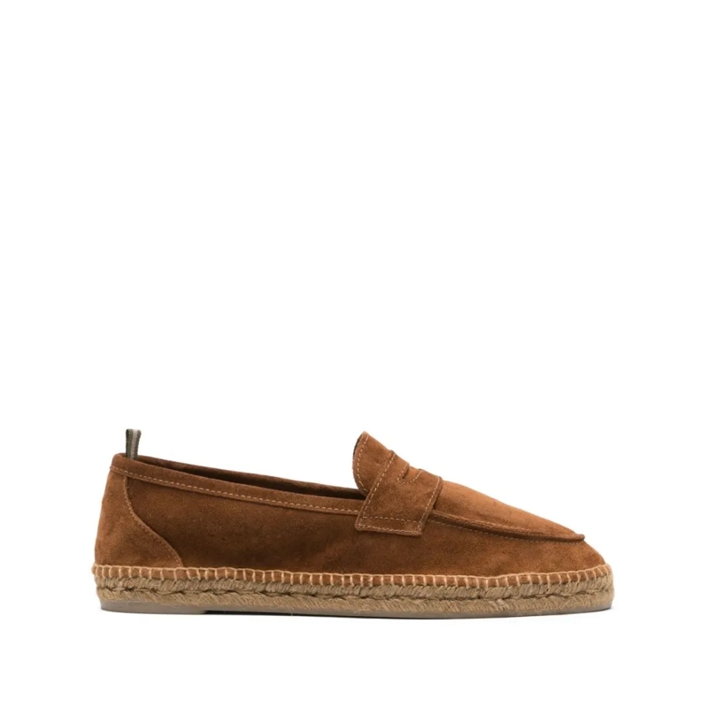 Castaner Loafer Brown Suede Low-Profile Espadrilles With Stitched  Brown